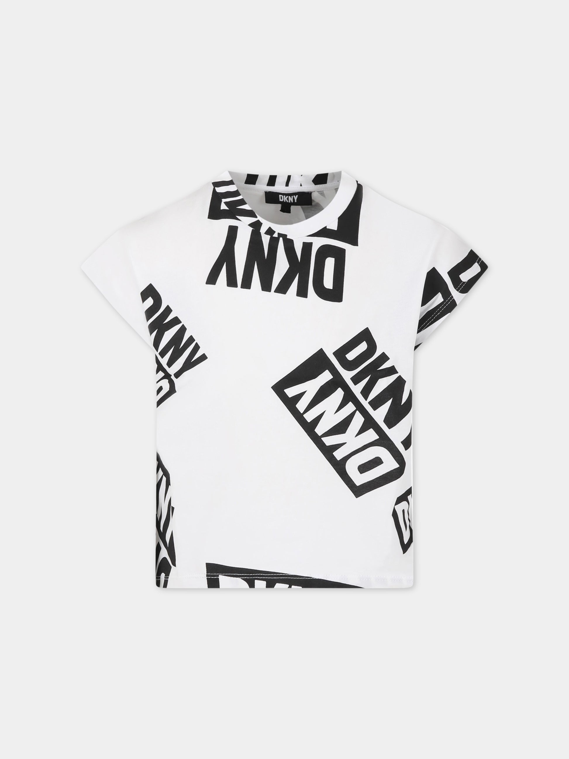 T-shirt bianca per bambina con logo,Dkny,D35S84 N50