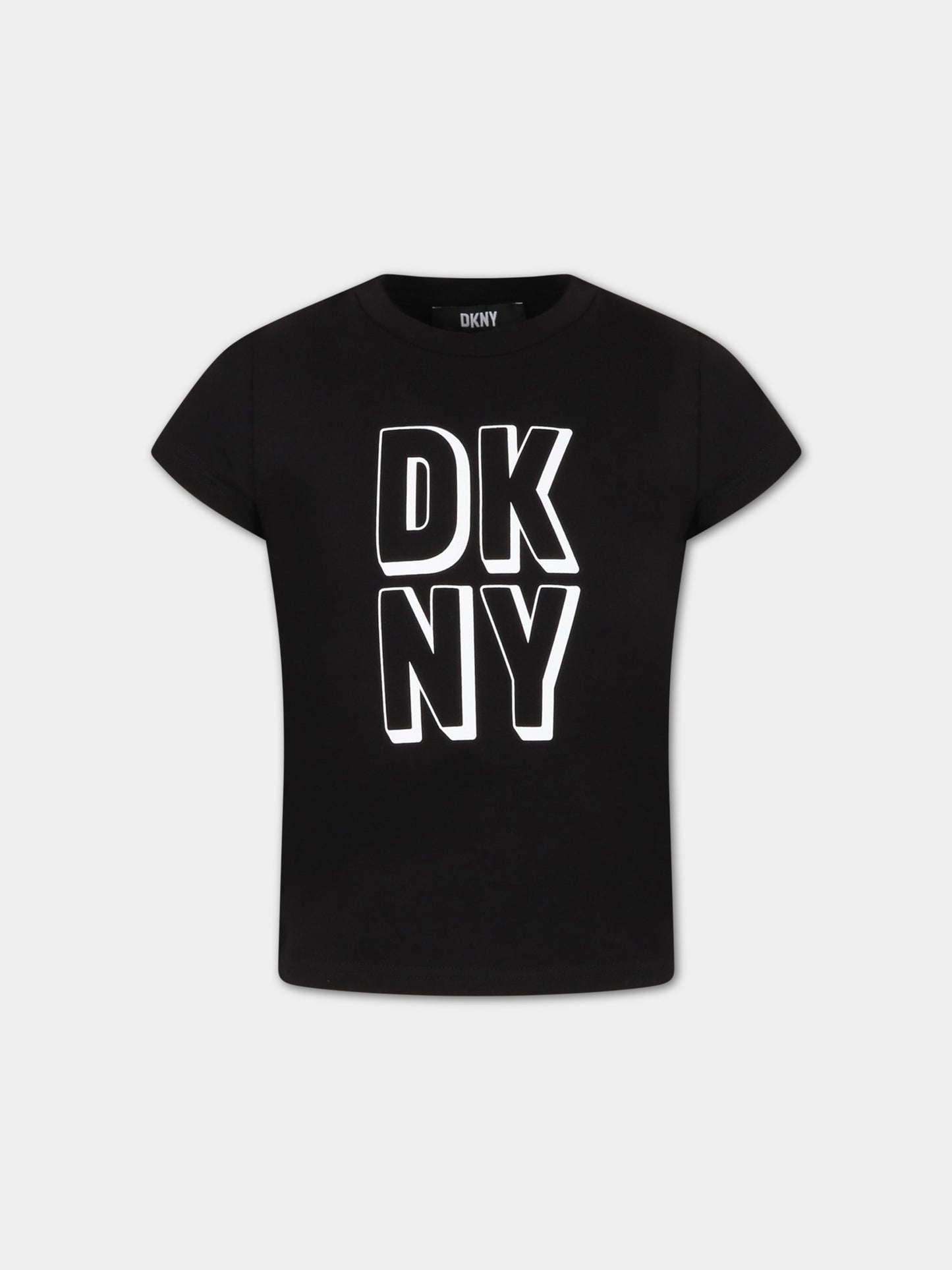 T-shirt nera per bambina con logo bianco,Dkny,D35S73 09B