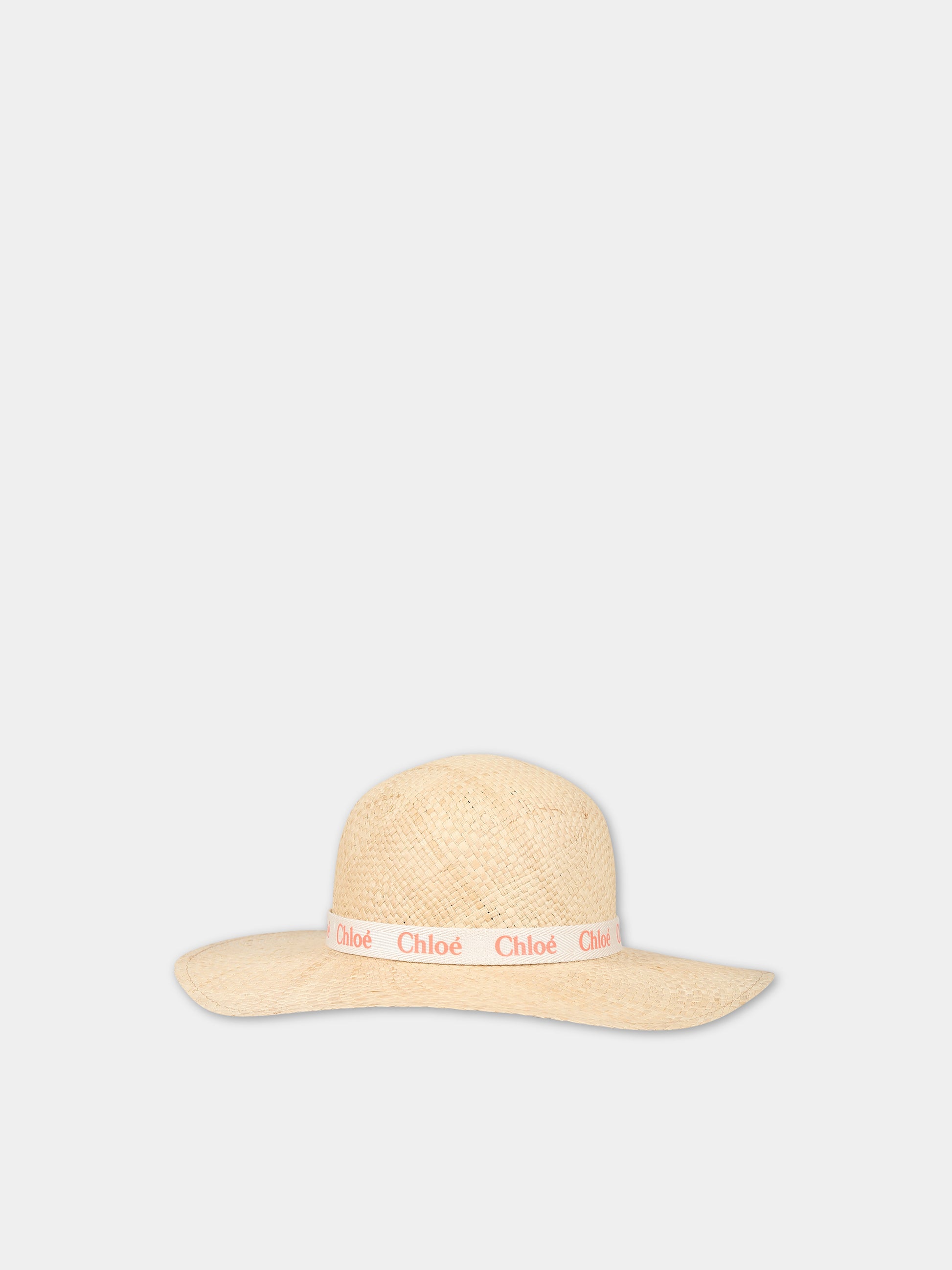 Cappello beige per bambina con logo,Chloé Kids,C11214 N74