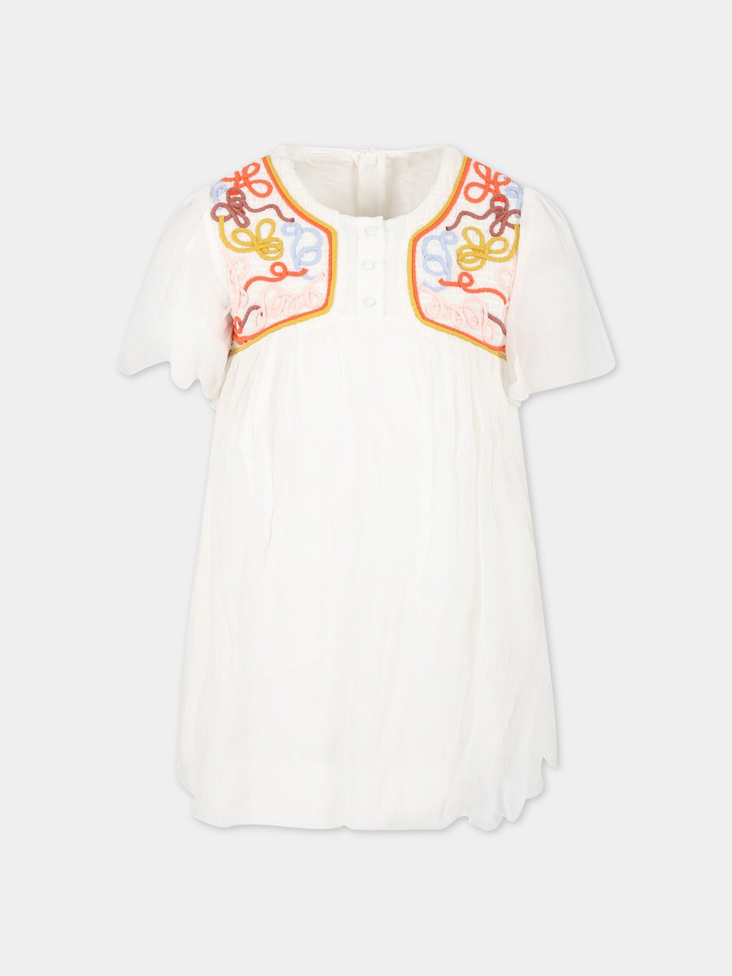 Vestito bianco per bambina con ricamo,Chloé Kids,C12921 117