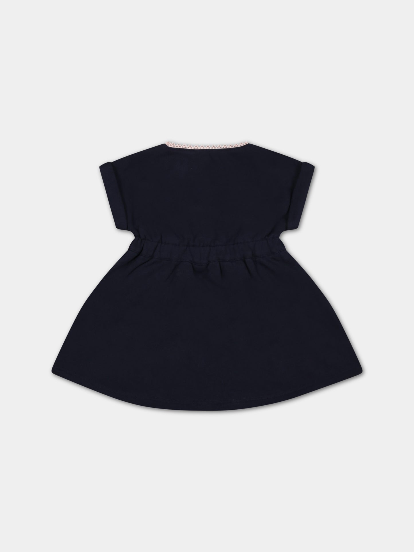 Vestito blu per neonata con logo rosa,Chloé Kids,C02338 859