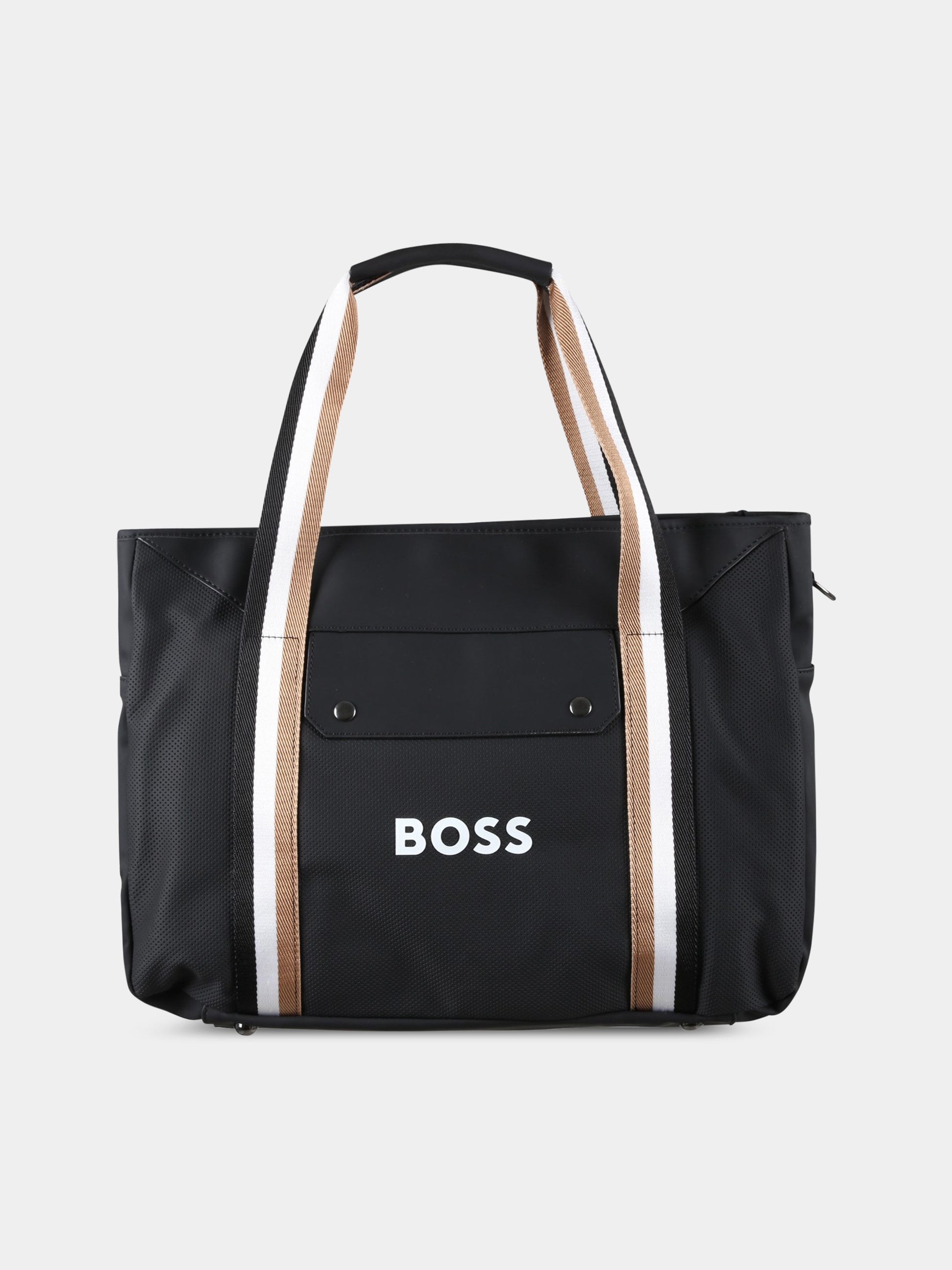 Borsa-mamma nera per neonato con patch logato,Boss,J90313 09B
