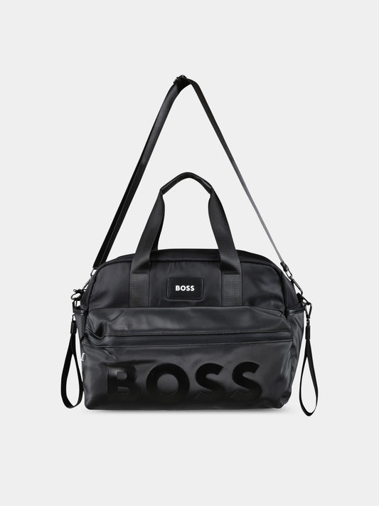 Borsa-mamma nera per neonato con patch logato,Boss,J90309 09B