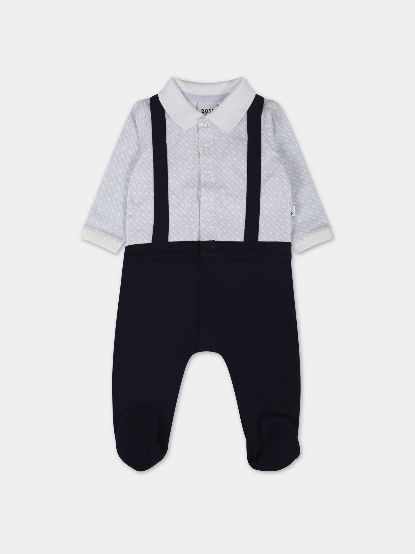 Tutina blu per neonato con monogramma logo azzurro,Boss,J97204 849