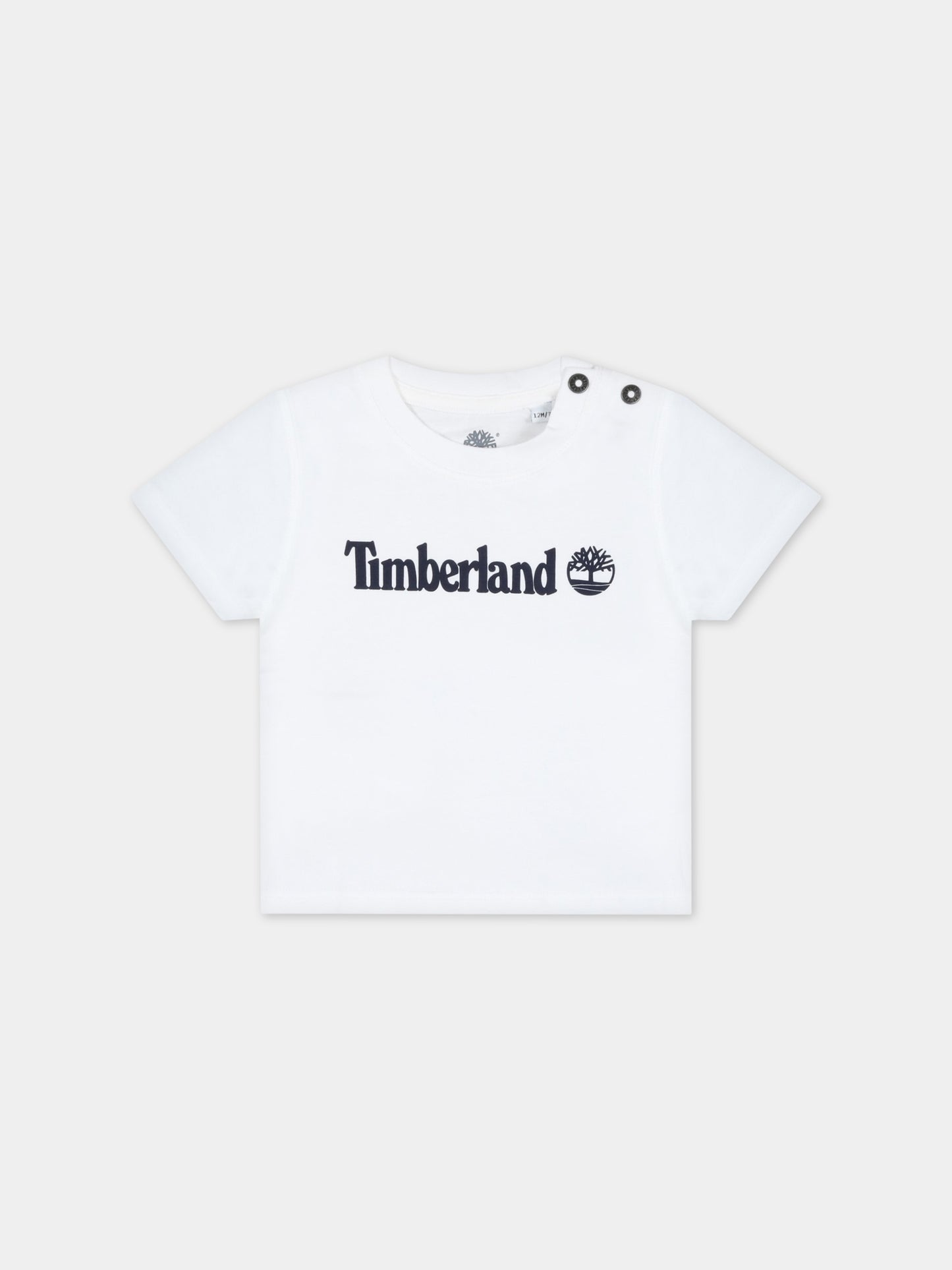 T-shirt bianca per neonato con logo blu,Timberland,T05K87 10P