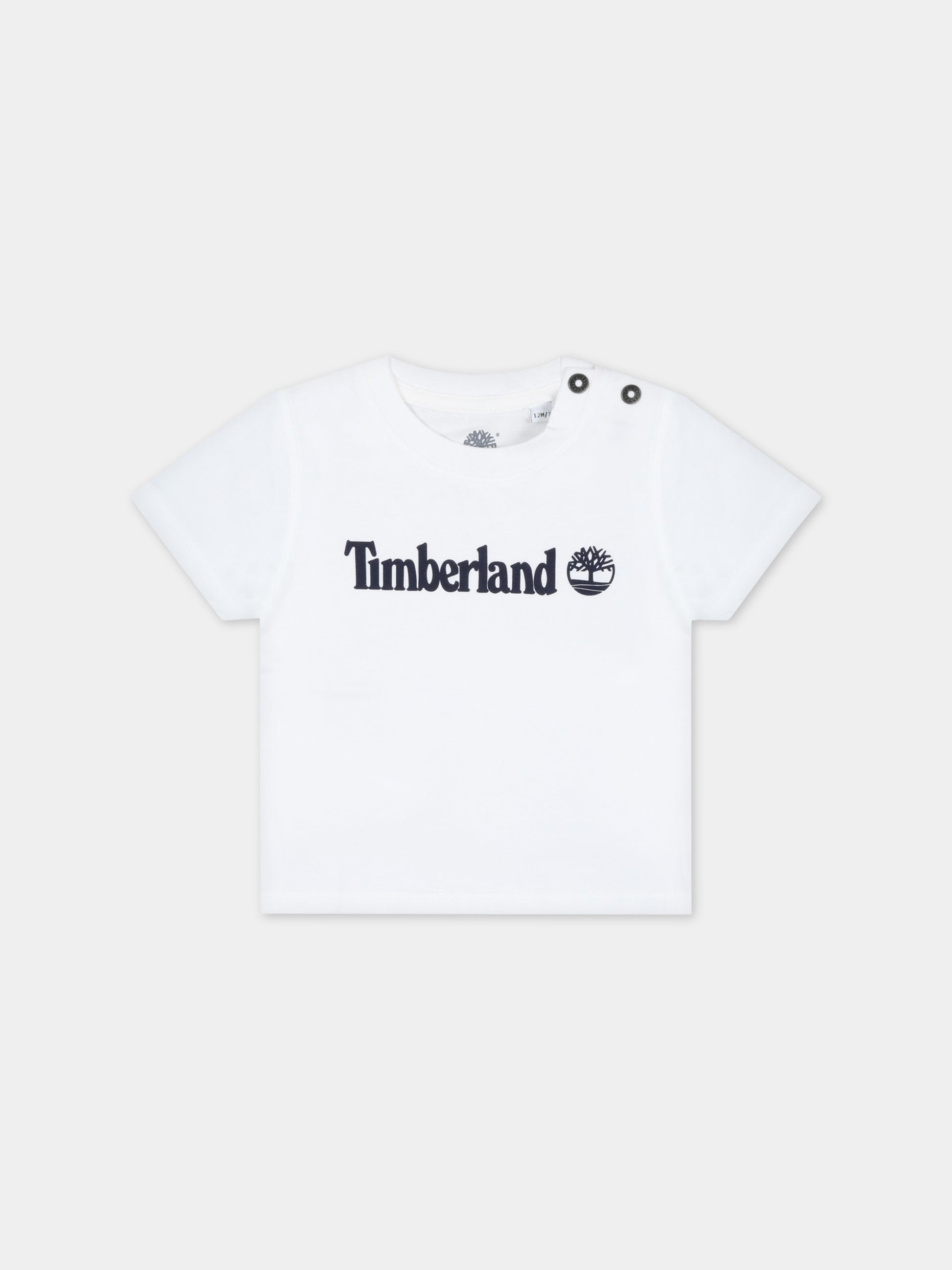 T-shirt bianca per neonato con logo blu,Timberland,T05K87 10P