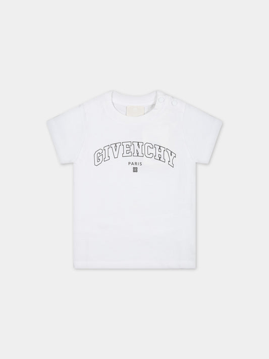 T-shirt bianca per neonati con logo nero,Givenchy Kids,H05248 10P
