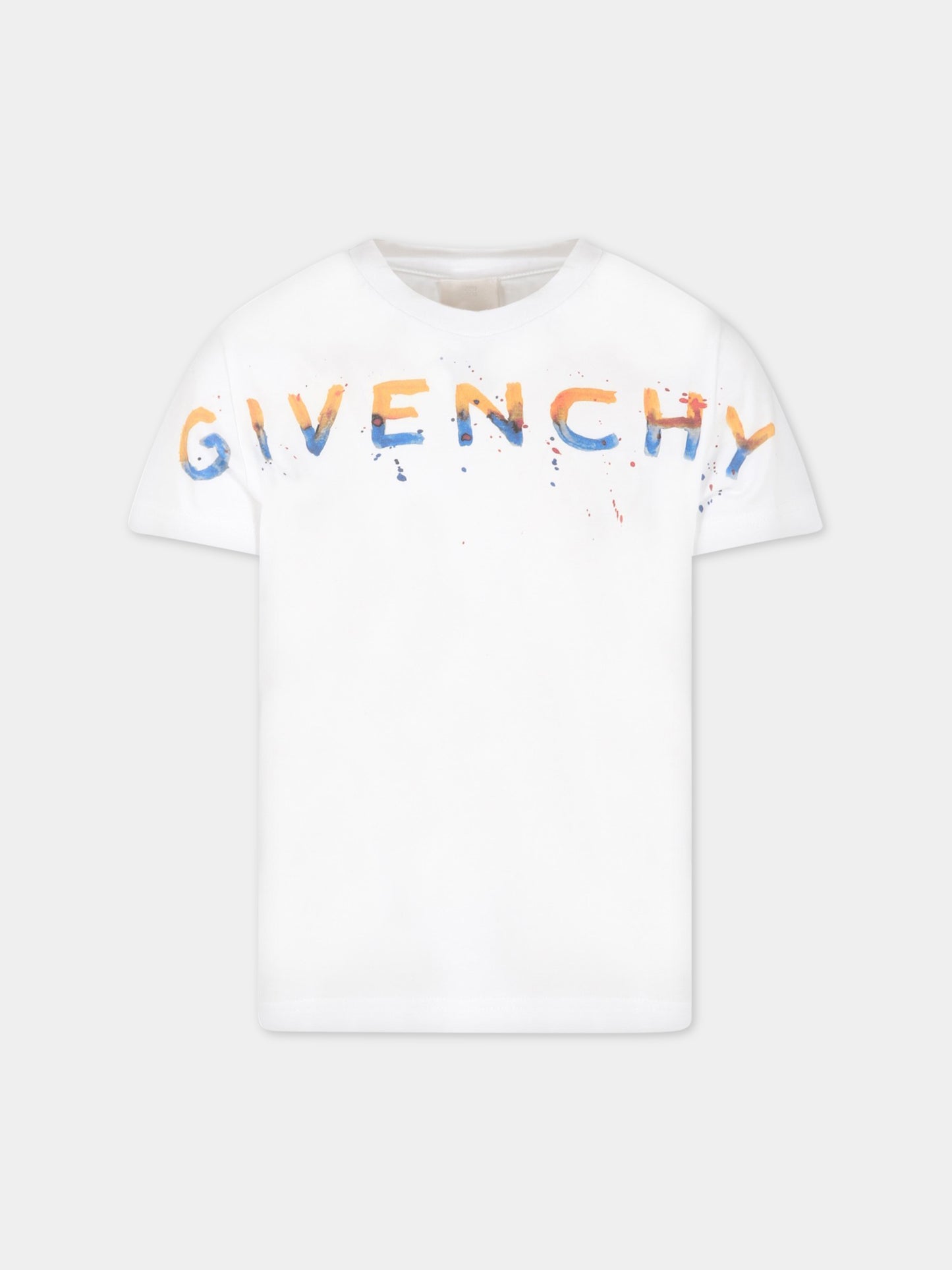 T-shirt bianca per bambino con logo multicolor,Givenchy Kids,H25413 10P