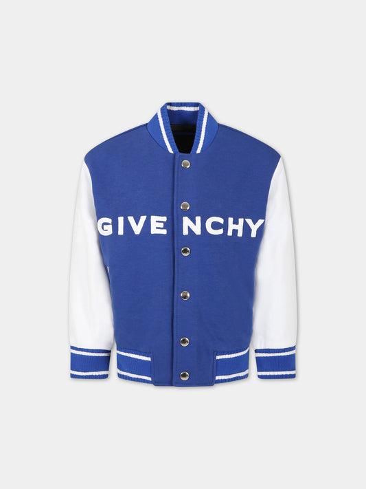 Bomber blu per bambino con logo,Givenchy Kids,H25438 V21