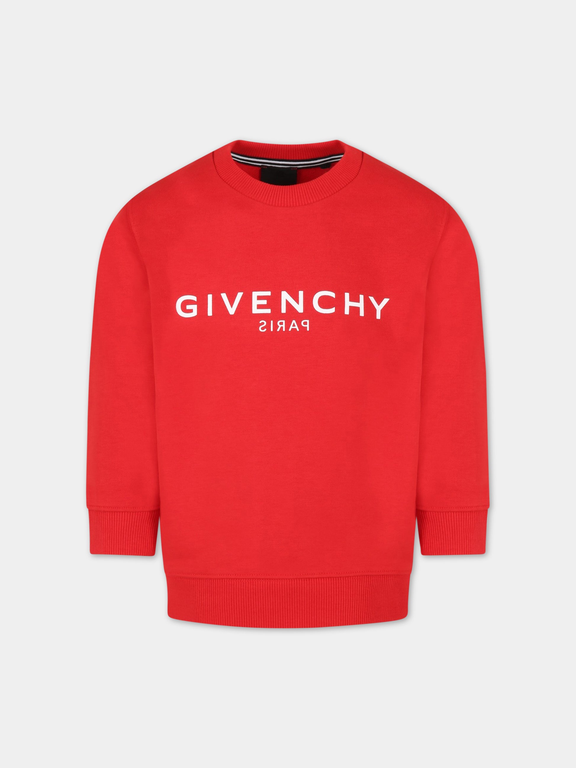 Felpa rossa per bambino con logo bianco,Givenchy Kids,H25424 991