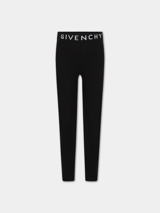 Leggings neri per bambina con logo bianco,Givenchy Kids,H14194 09B