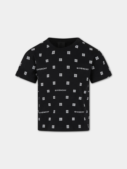 T-shirt nera per bambina con logo bianco,Givenchy Kids,H15323 09B
