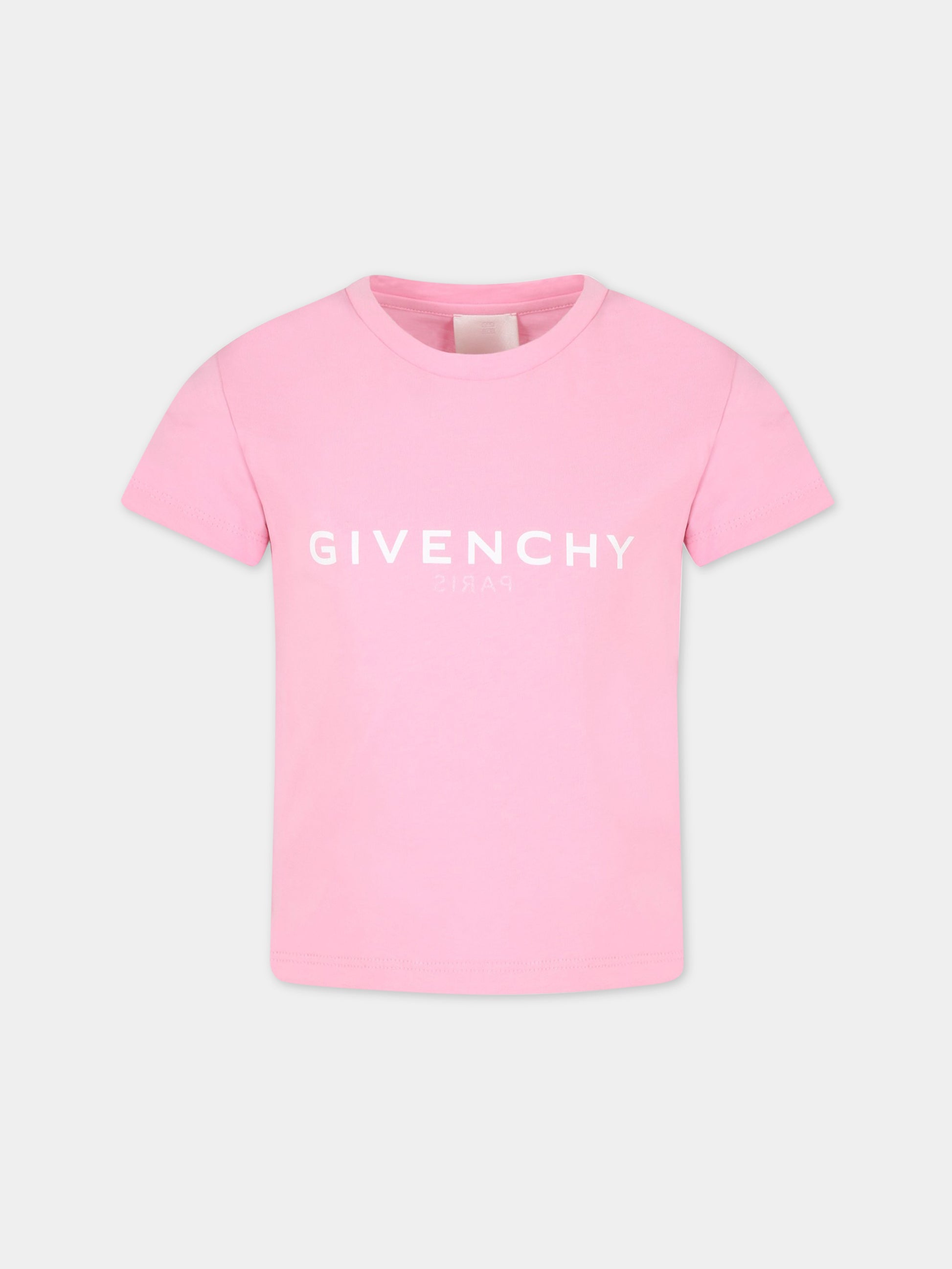 T-shirt rosa per bambina con logo nero,Givenchy Kids,H15296 465