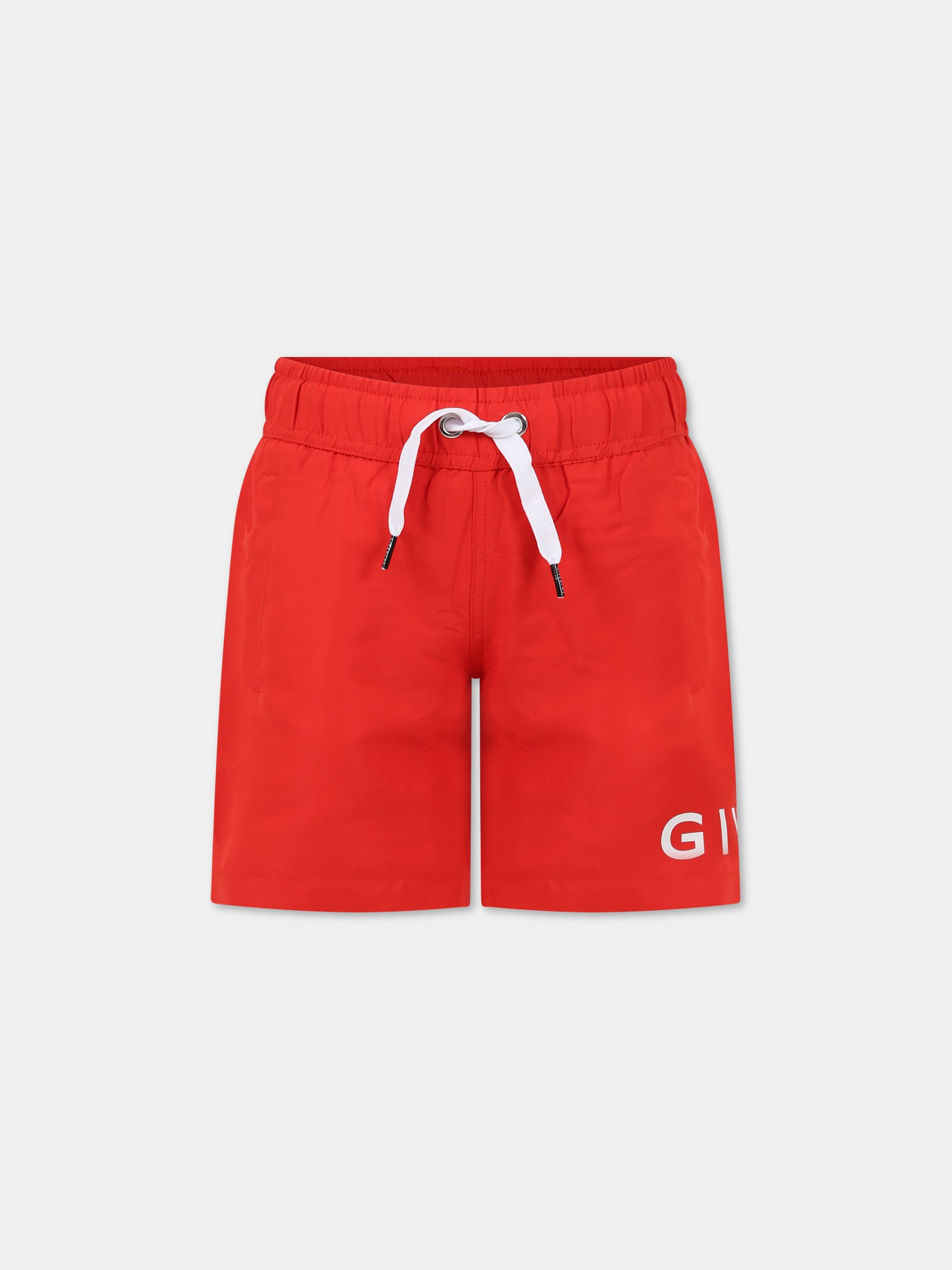 Boxer-mare rosso per bambino con logo e motivo 4G,Givenchy Kids,H20073 991