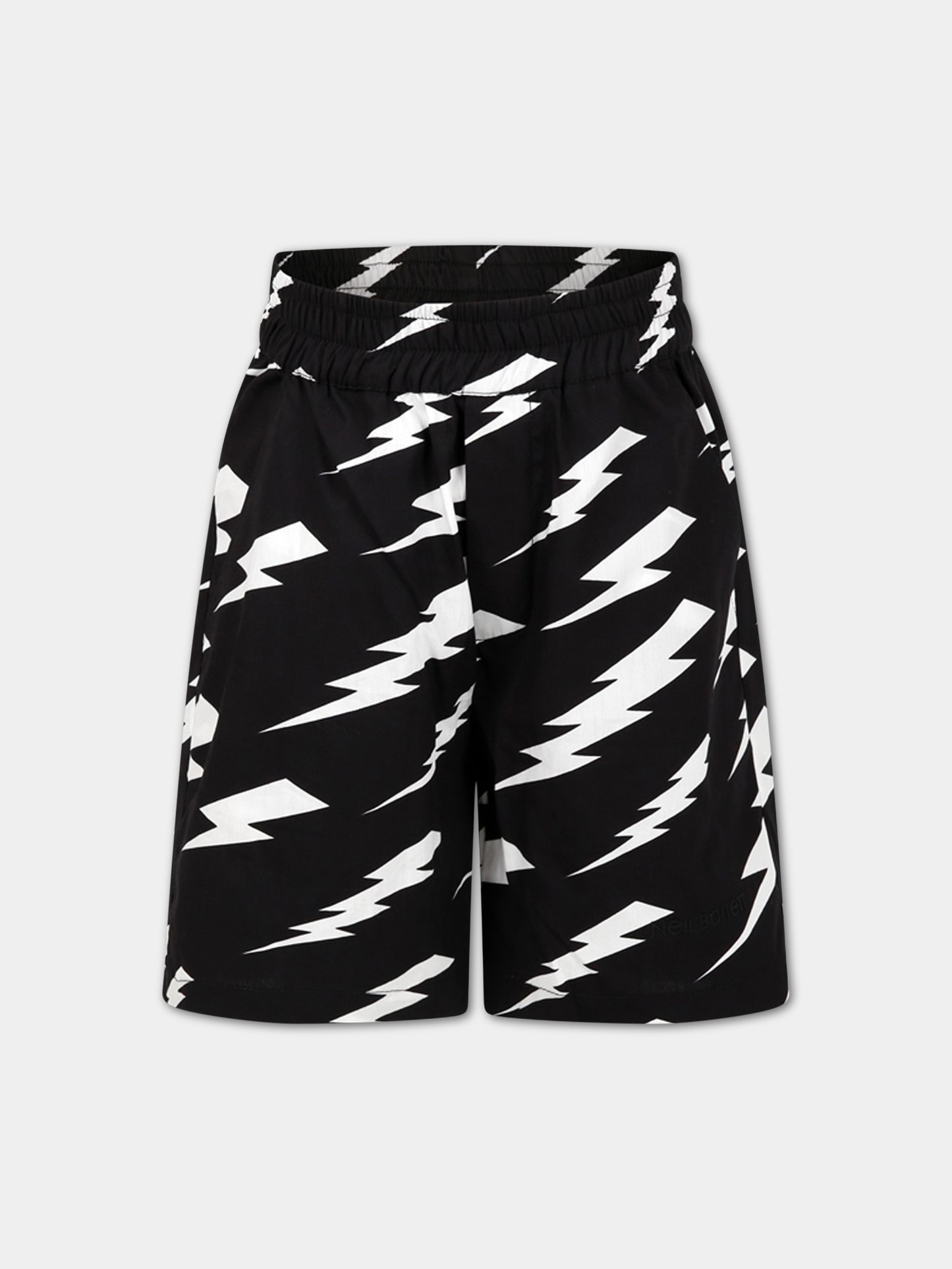 Shorts nero per bambino con iconiche saette e logo,Neil Barrett Kids,033594 110