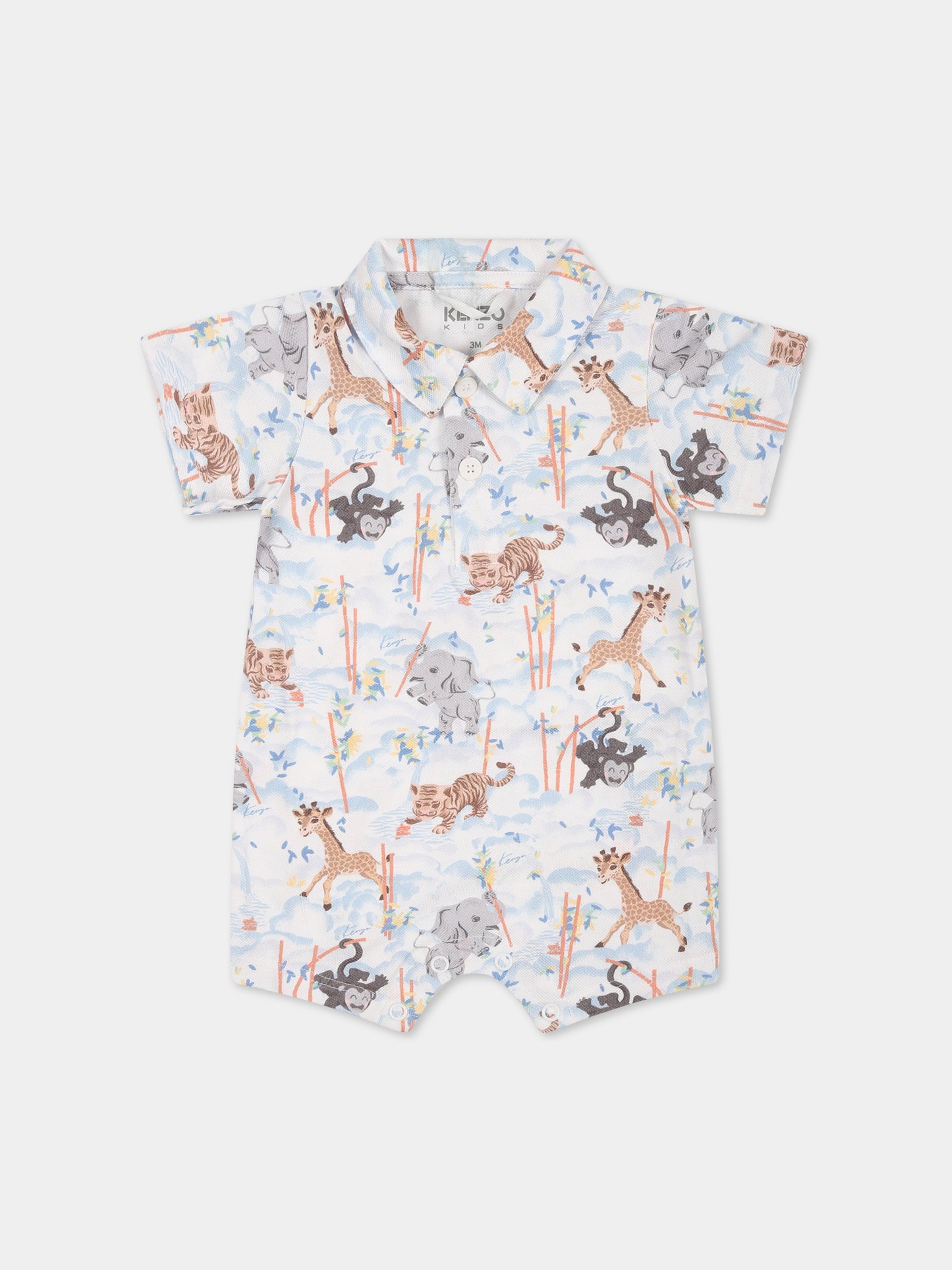 Pagliaccetto bianco per neonato con stampa animali e logo,Kenzo Kids,K94099 10P
