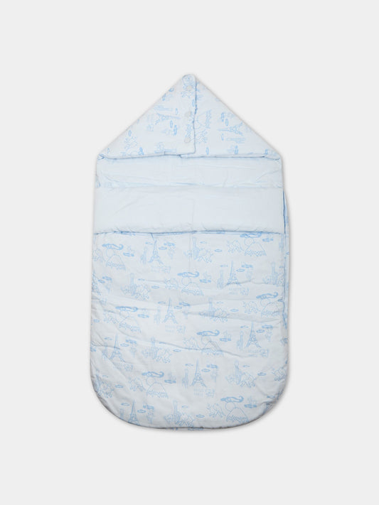 Sacco-nanna celeste per neonato con animali e logo,Kenzo Kids,K90097 78B