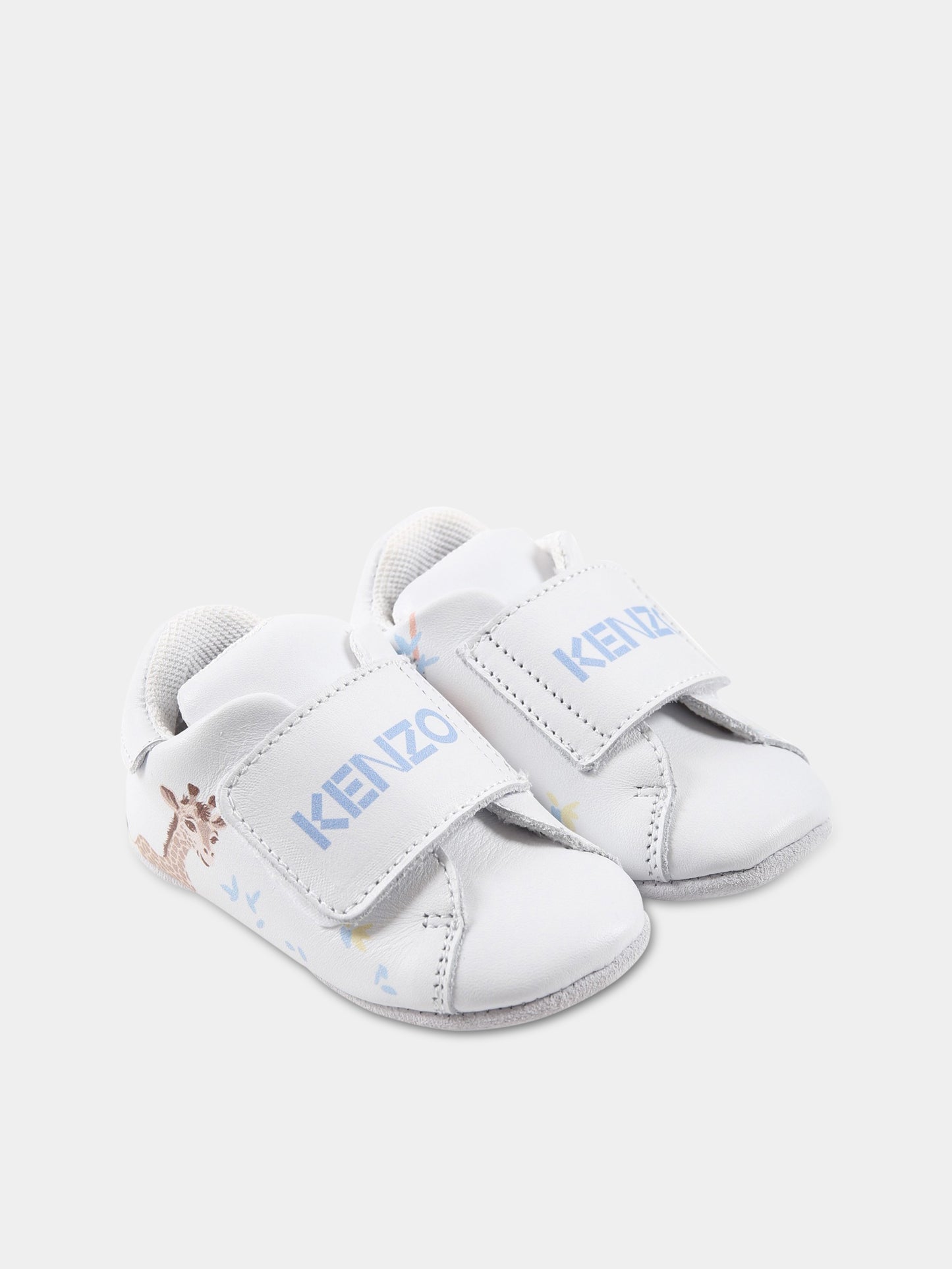 Sneakers bianche per neonato con animali e logo,Kenzo Kids,K99011 10P