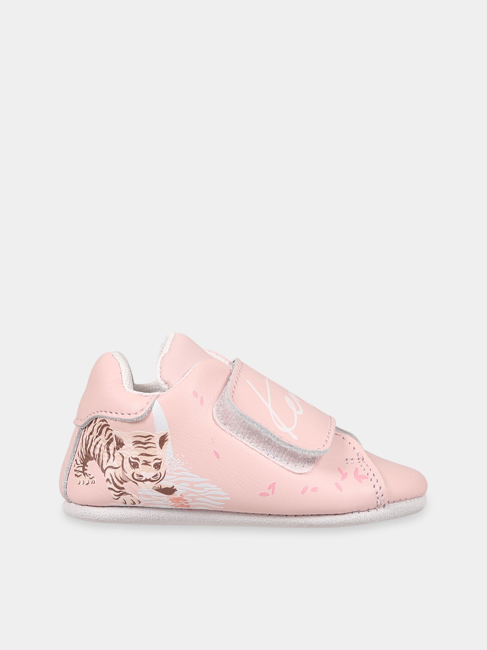 Sneakers rosa per neonata con stampa tigre e logo,Kenzo Kids,K99011 450