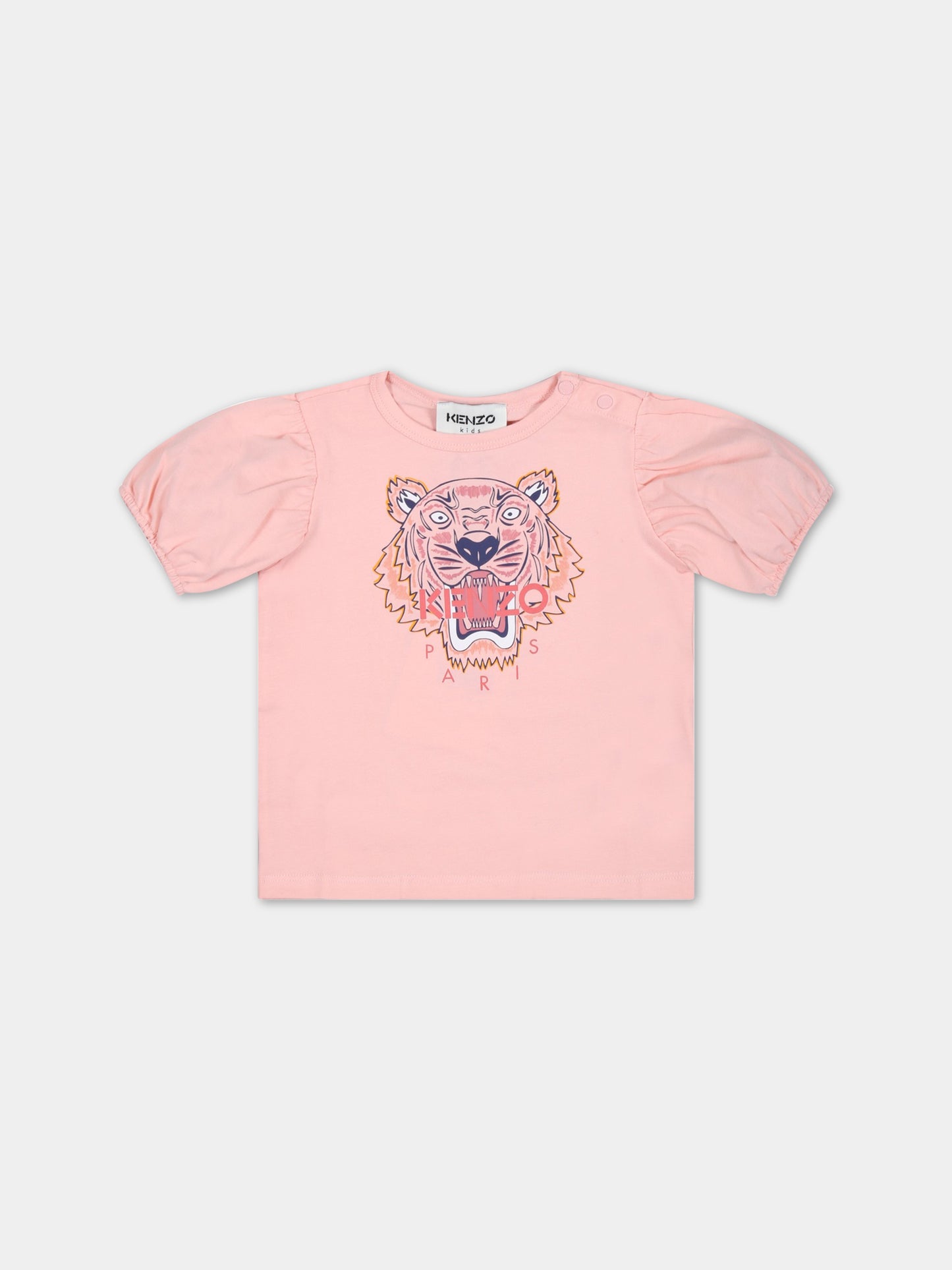 T-shirt rosa per neonata con tigre iconica e logo,Kenzo Kids,K05450 46G