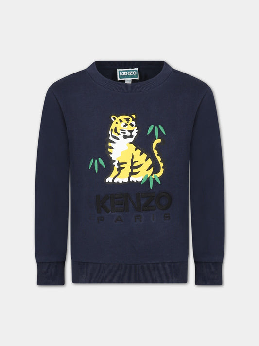 Felpa blu per bambino con tigre e logo,Kenzo Kids,K25758 857