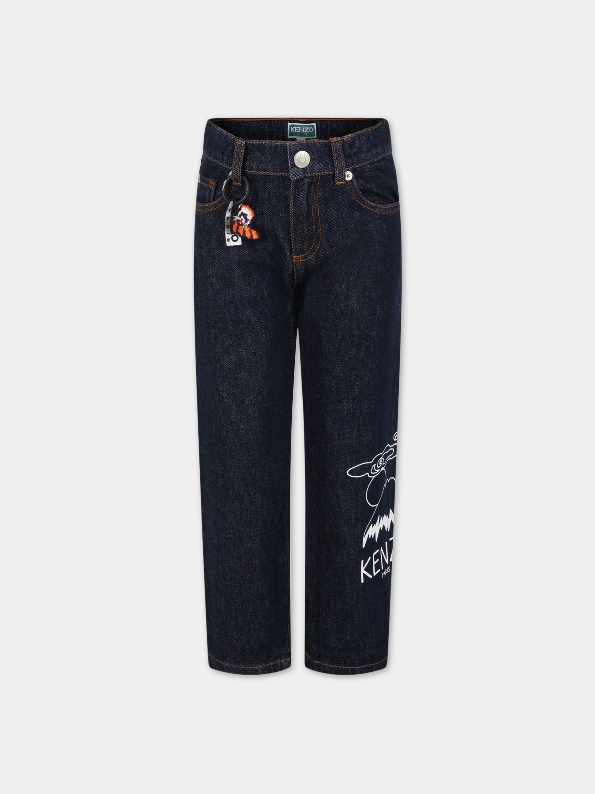 Jeans blu per bambino con stampa e logo,Kenzo Kids,K54002 805