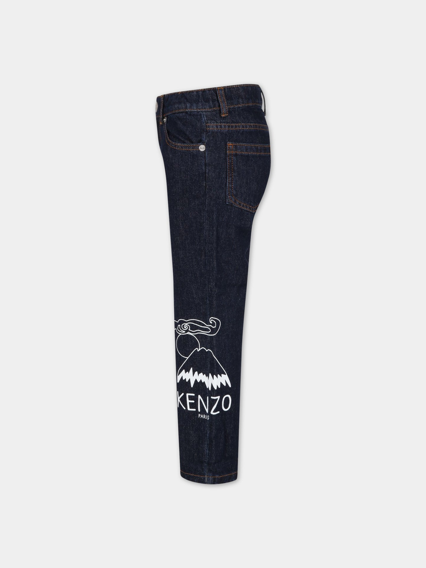 Jeans blu per bambino con stampa e logo,Kenzo Kids,K54002 805