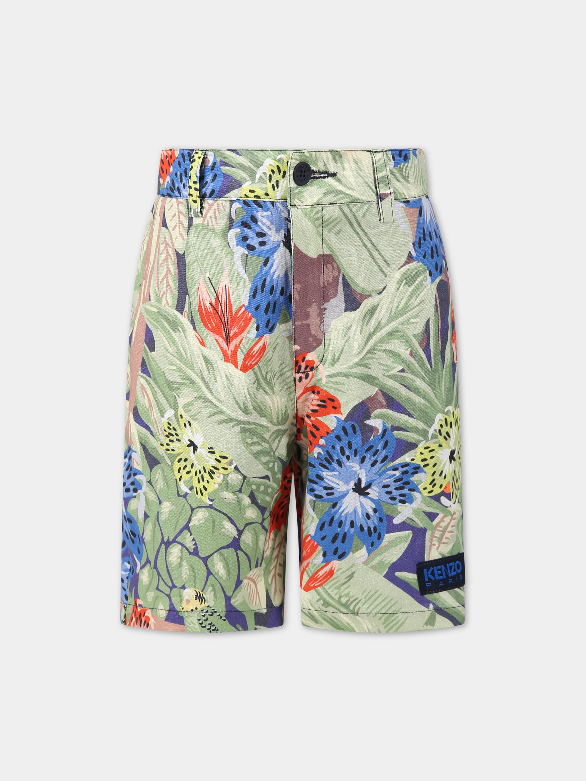 Shorts multicolor per bambino con stampa giungla e logo,Kenzo Kids,K24310 857