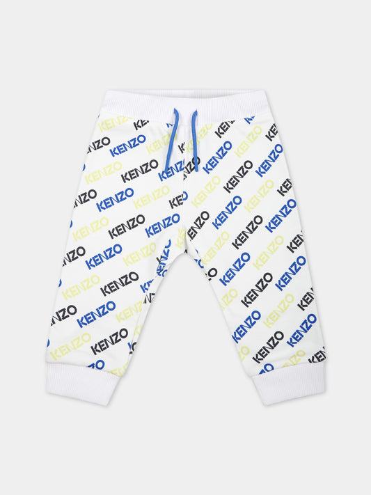 Pantalone bianco per neonato con logo multicolor,Kenzo Kids,K04206 10P