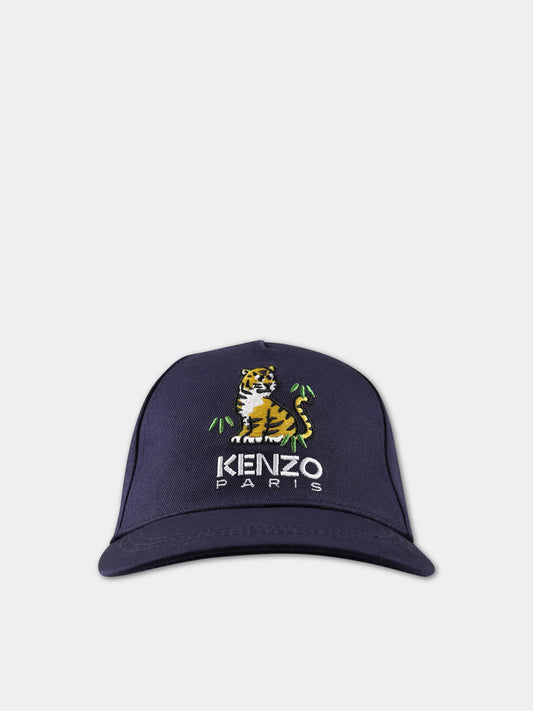 Cappello blu per bambino con tigre e logo,Kenzo Kids,K51028 857
