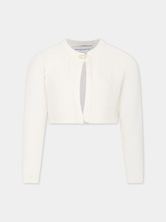Cardigan bianco per bambina con logo,Ermanno Scervino Junior,SFMA024C FL28 0000