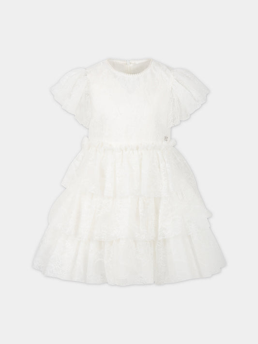 Vestito bianco per bambina con logo,Ermanno Scervino Junior,SFAB113 RI343 0000