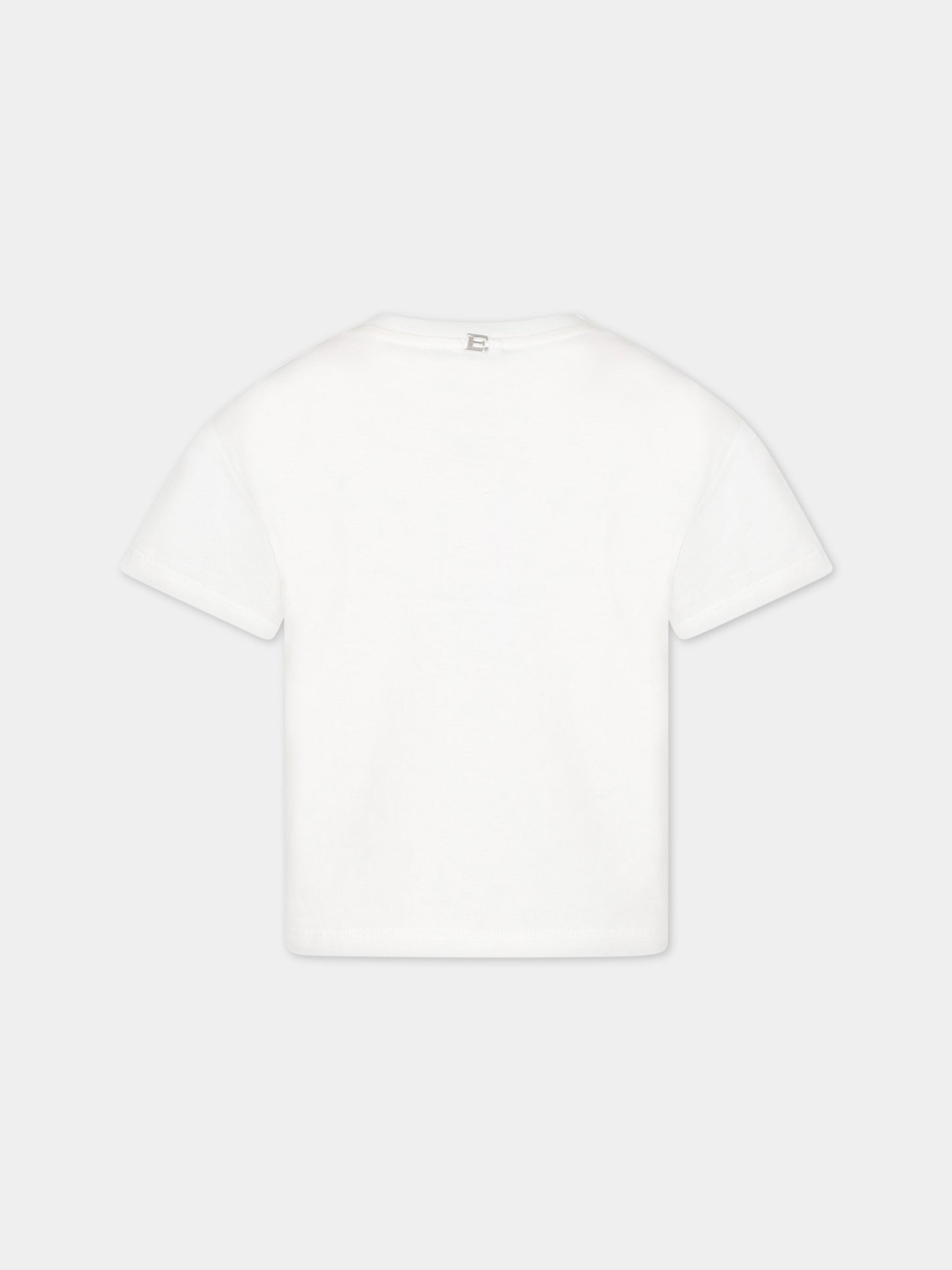 T-shirt bianca per bambina con ricamo,Ermanno Scervino Junior,SFTS050C JE199 0002
