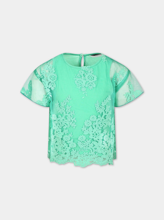 T-shirt verde per bambina con logo,Ermanno Scervino Junior,SFCA037C TU78 1000