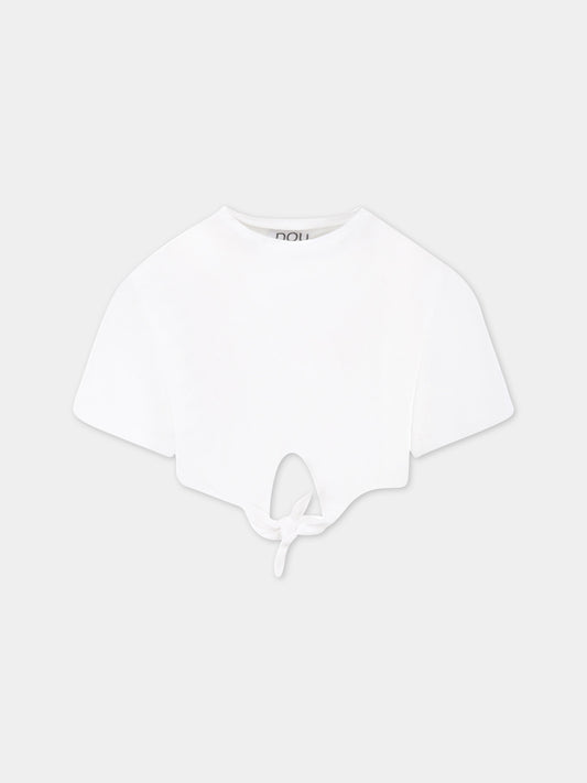 T-shirt bianca per bambina con logo,Douuod Kids,DS8A41 Z0761 100