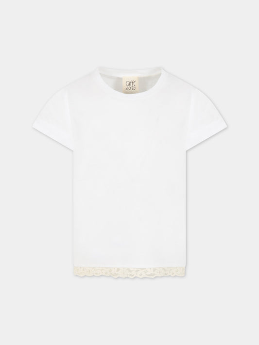 T-shirt bianca per bambina con dettagli in pizzo,Caffe' D'orzo,ZS8A21 J0269 101