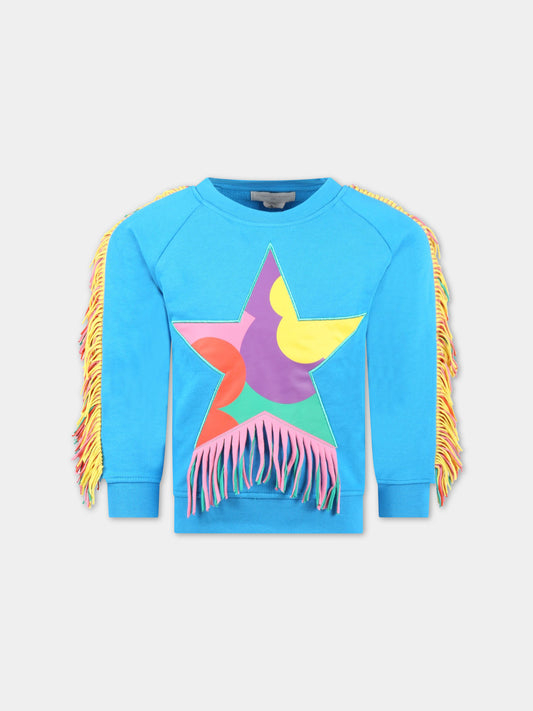 Felpa azzurra per bambina con sella frange,Stella Mccartney Kids,TS4C20 Z0499 610