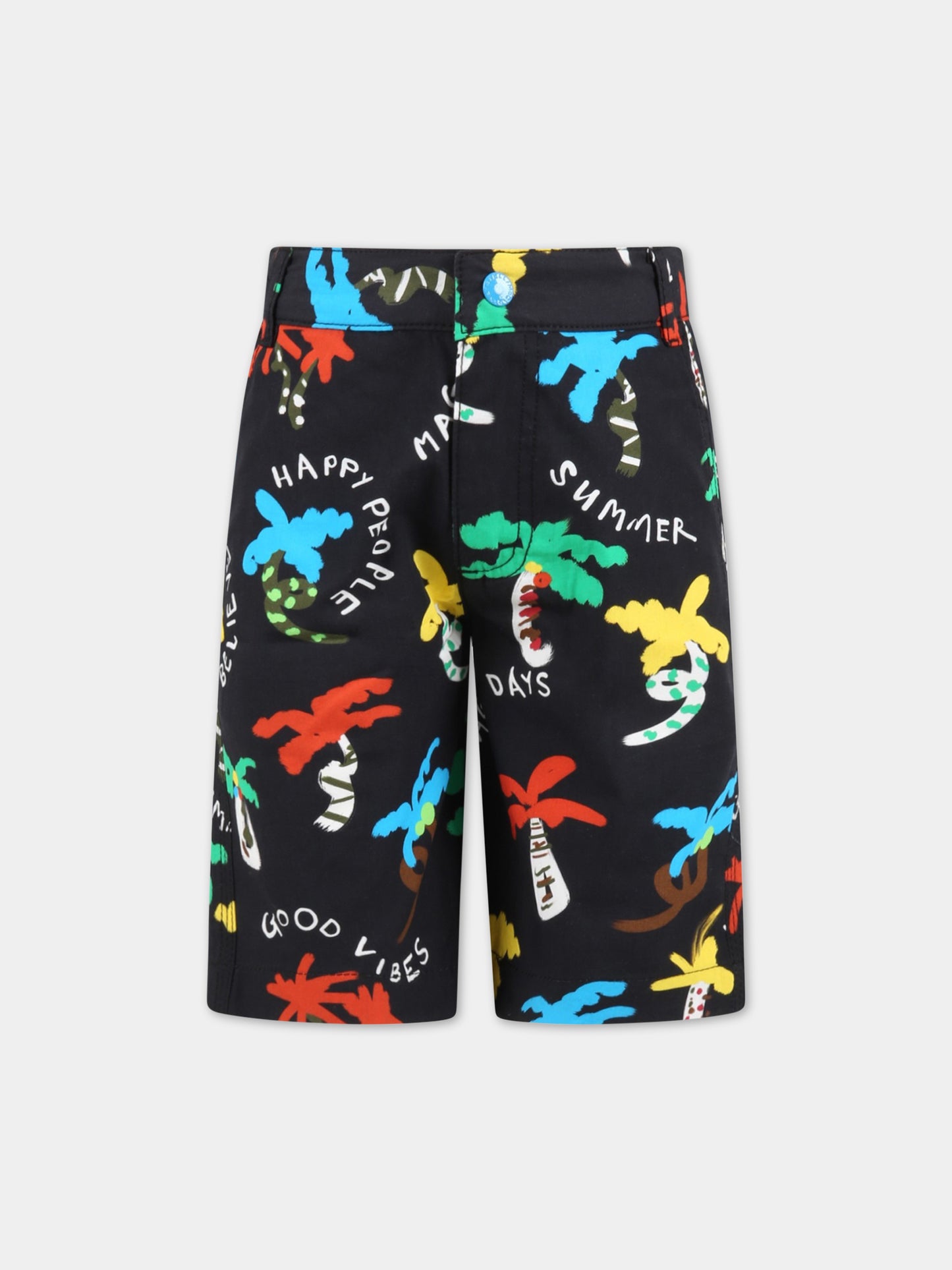 Shorts neri per bambino con palme colorate,Stella Mccartney Kids,TS6Q09 Z0974 930MC