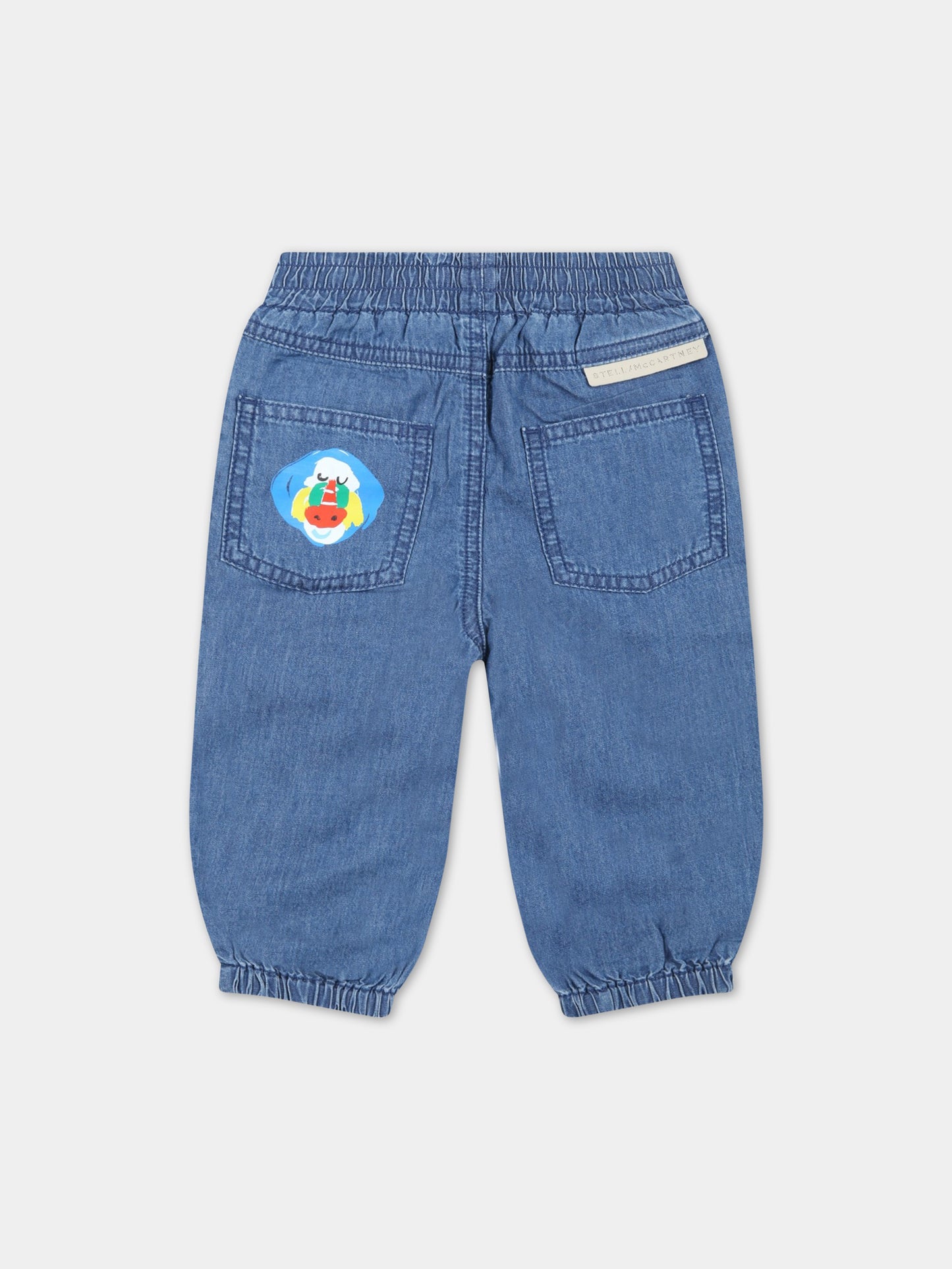 Pantalini blu in denim per neonato con animali,Stella Mccartney Kids,TS6640 Z0161 604