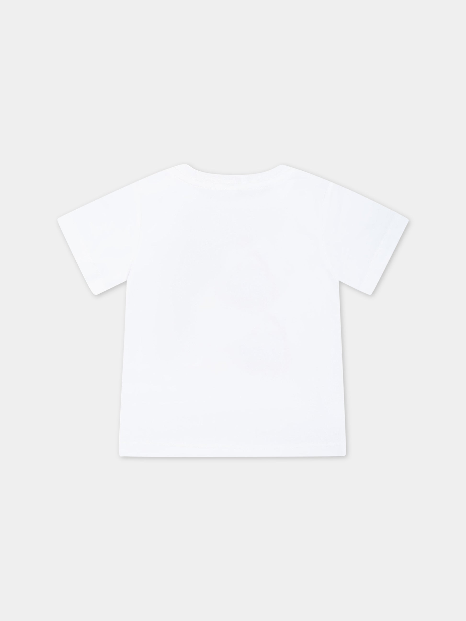 T-shirt bianca per neonato con animali e logo azzurro,Stella Mccartney Kids,TS8621 Z0434 100