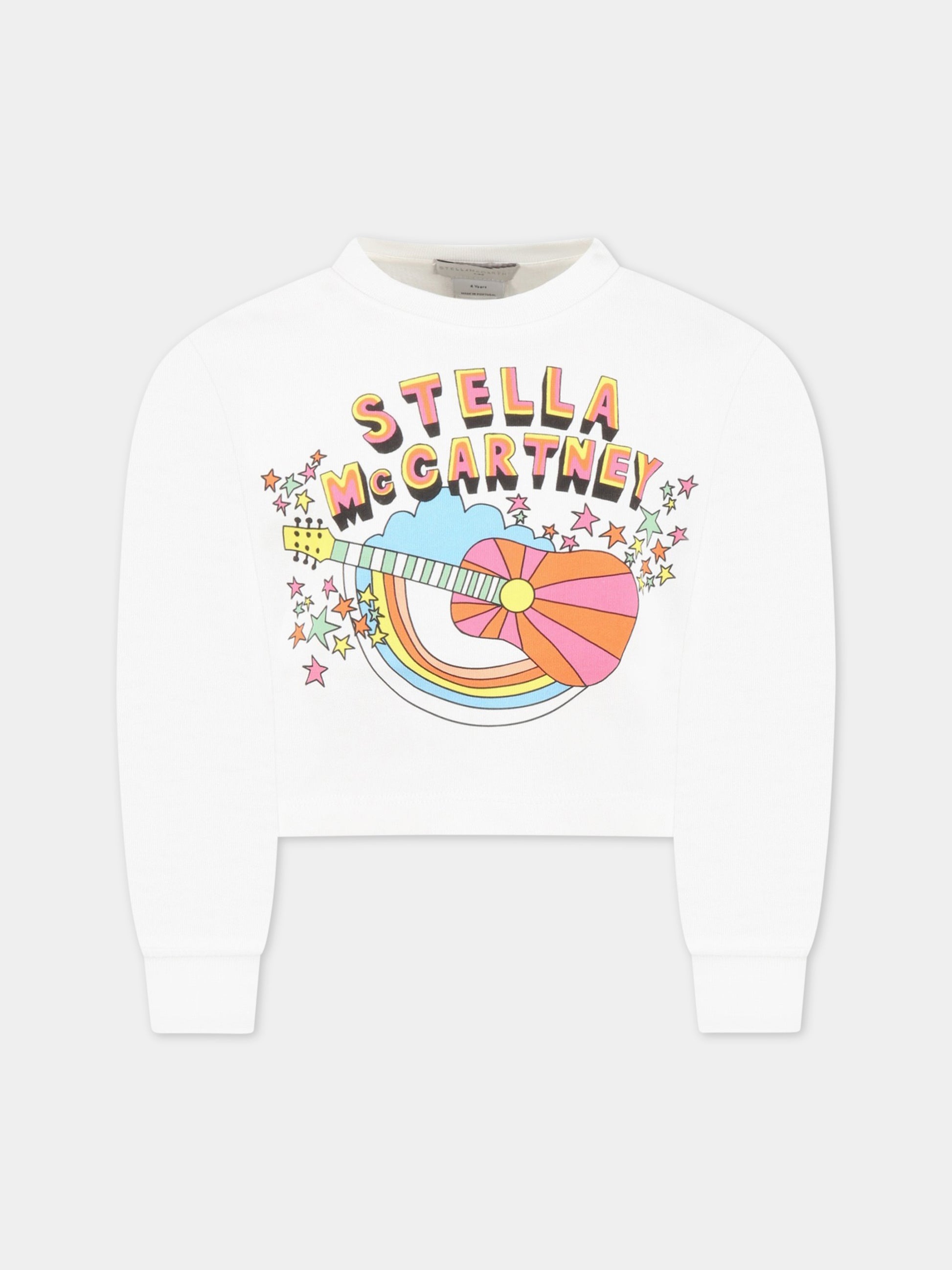 Felpa bianca corta per bambina con logo e chitarra,Stella Mccartney Kids,TS4C80 Z0499 101