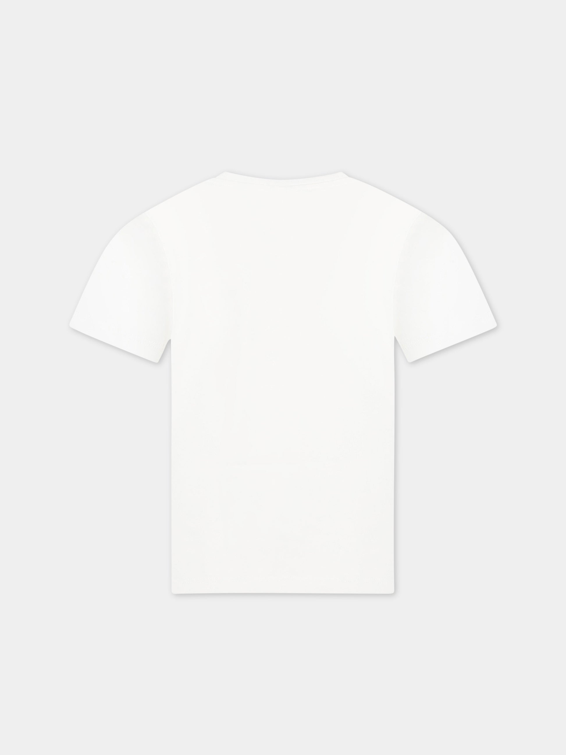 T-shirt bianca per bambina con logo e animali,Stella Mccartney Kids,TS8D01 Z0434 101