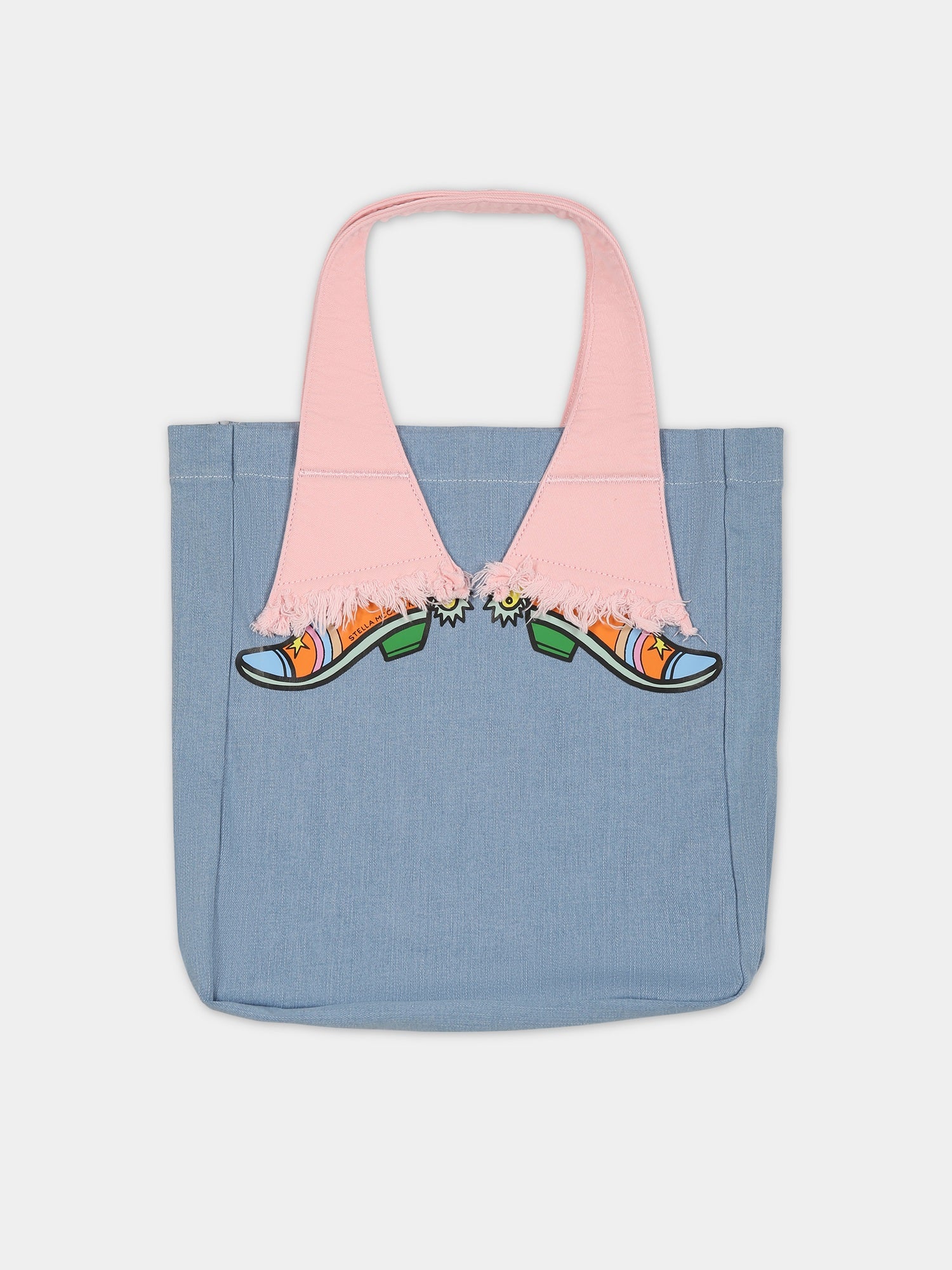 Borsa celeste per bambina con stampa stivali e logo,Stella Mccartney Kids,TS0B18 Z0153 604