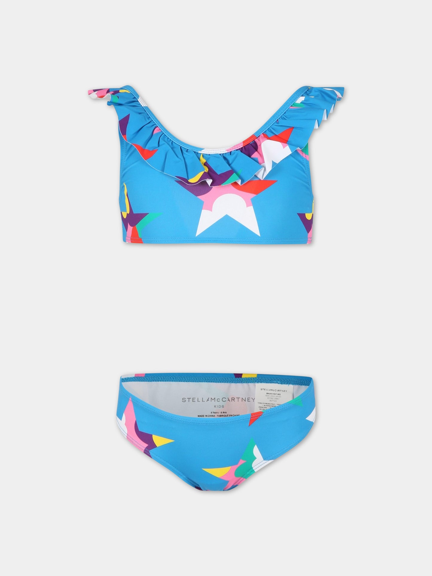 Light-blue bikini for girl with stars,Stella Mccartney Kids,TSCB05 Z0867 610MC