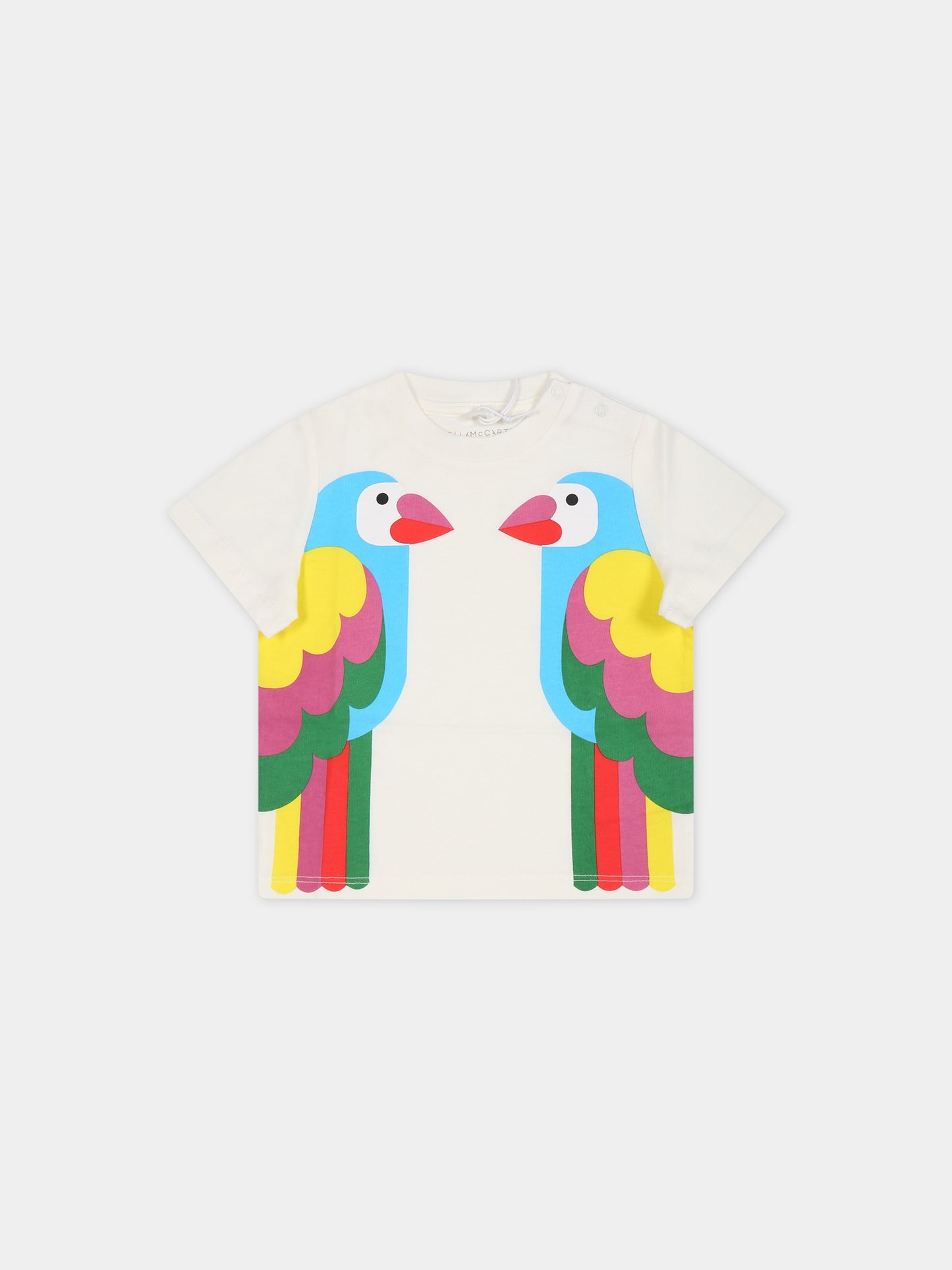 T-shirt bianco per neonata con stampa pappagalli,Stella Mccartney Kids,TS8041 Z0434 101
