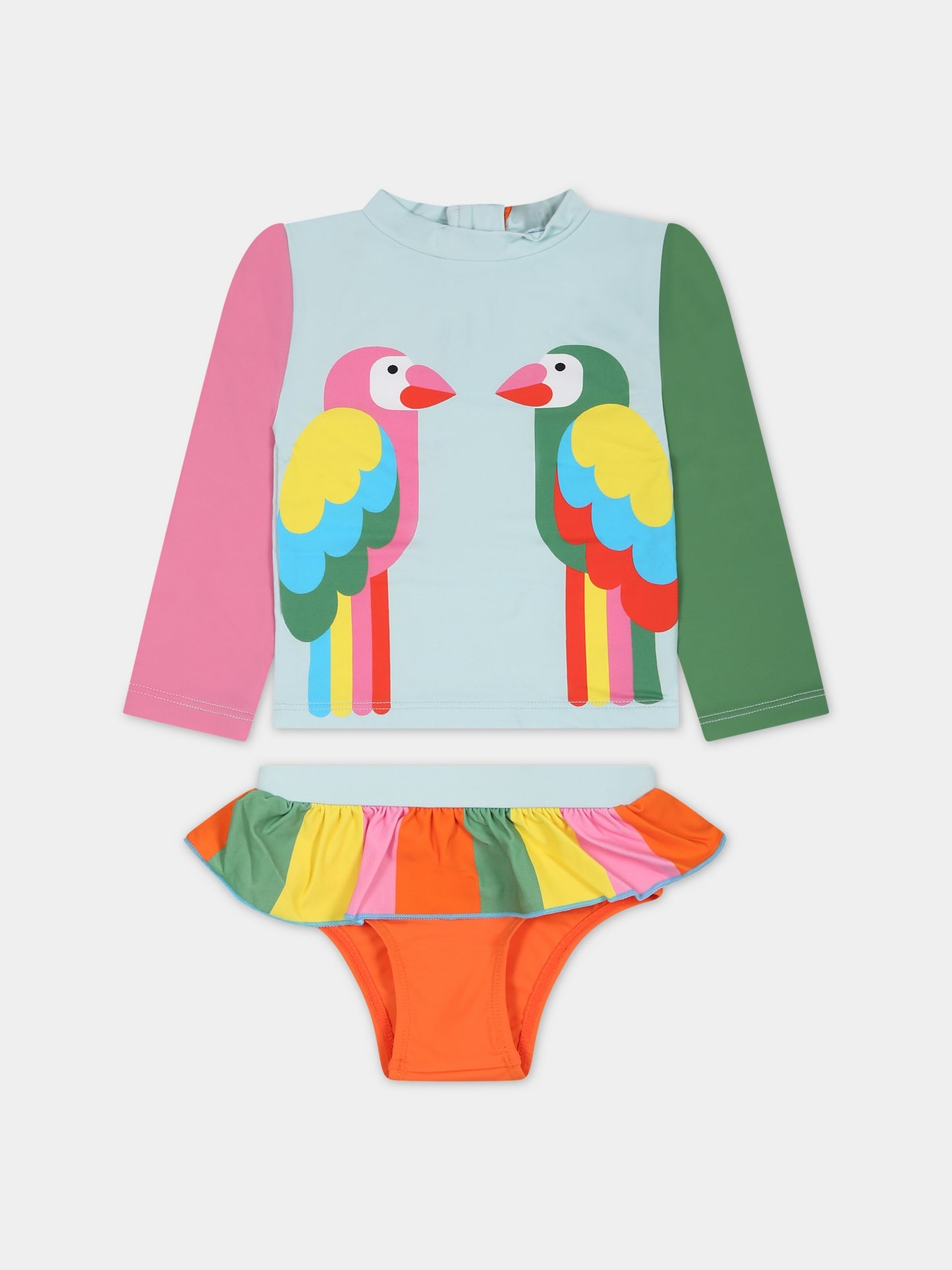 Completo multicolor per neonata con stampa pappagalli,Stella Mccartney Kids,TSC055 Z0157 999