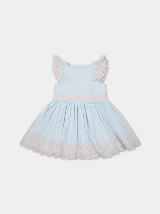 Vestito celeste per neonata con fiori ricamati,Stella Mccartney Kids,TS1162 Z0142 601
