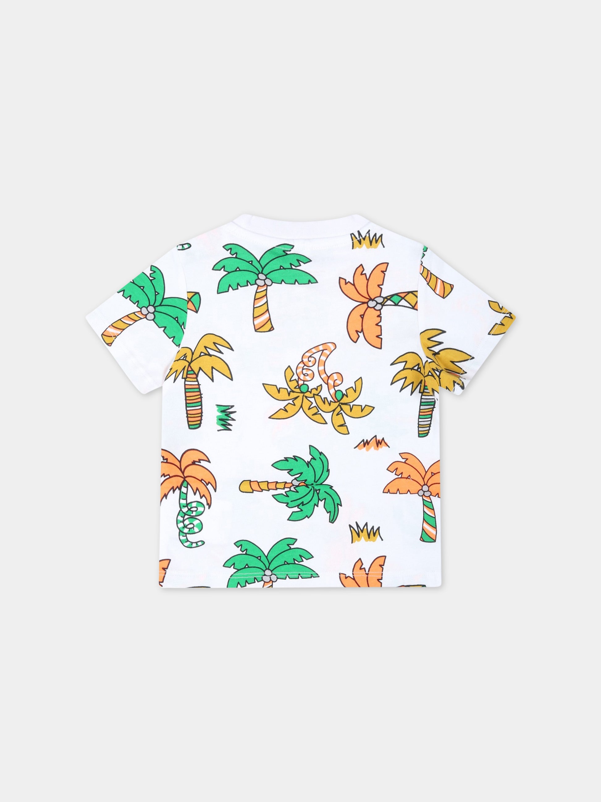 T-shirt bianca per neonato con palme,Stella Mccartney Kids,TS8551 Z0958 100MC