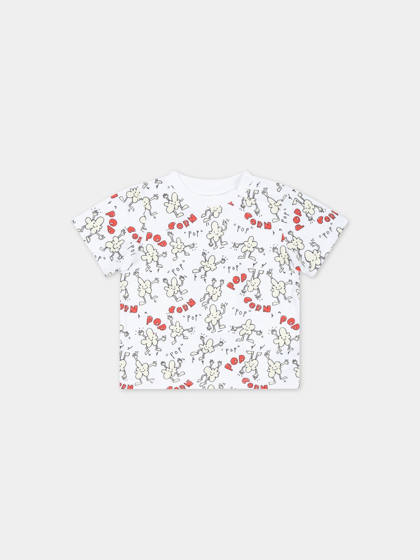 T-shirt bianca per neonati con Pop-Corn,Stella Mccartney Kids,TS8511 Z1088 101MC