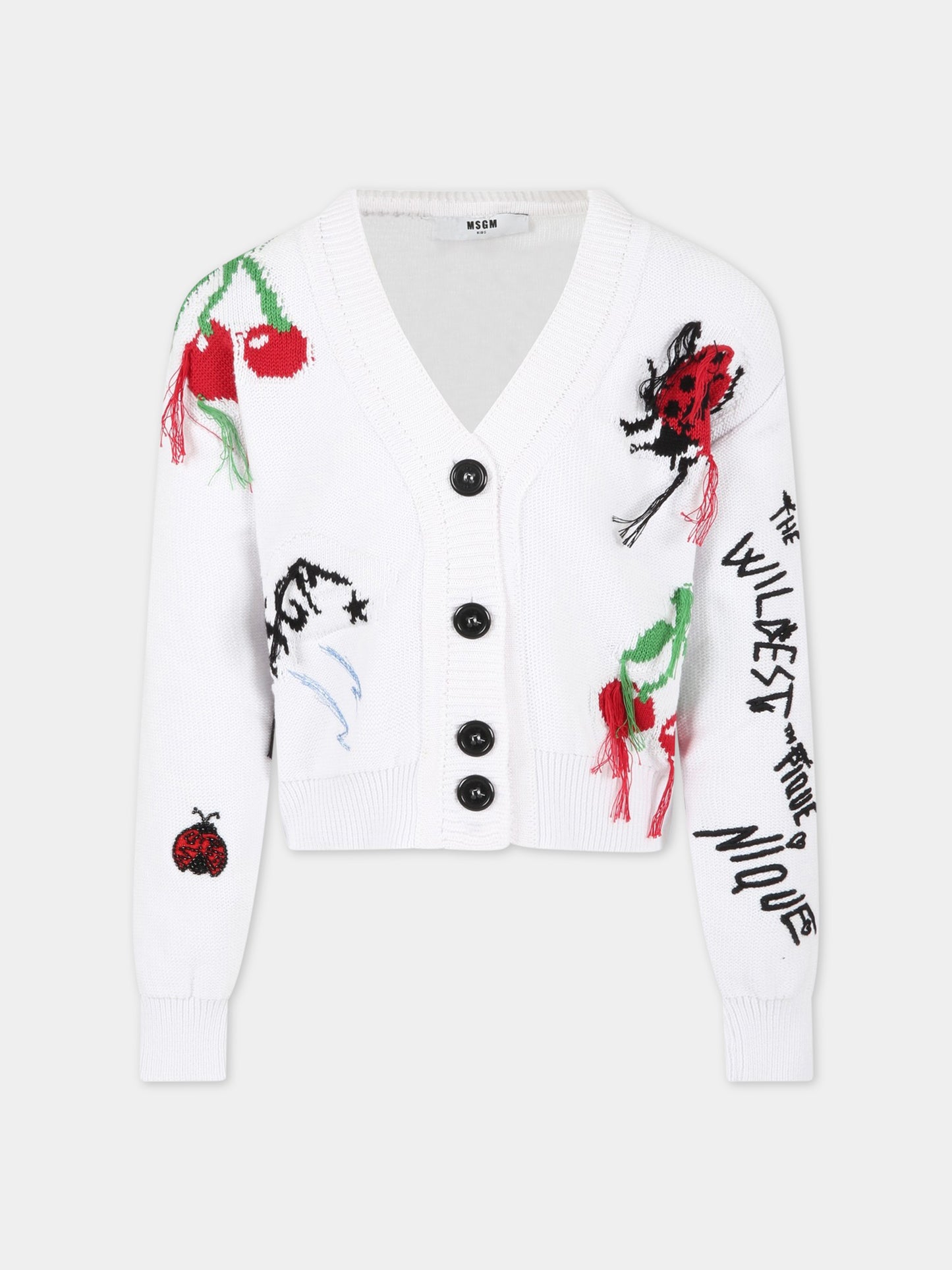 Cardigan bianco per bambina con ricamo,Msgm Kids,MS029407 001